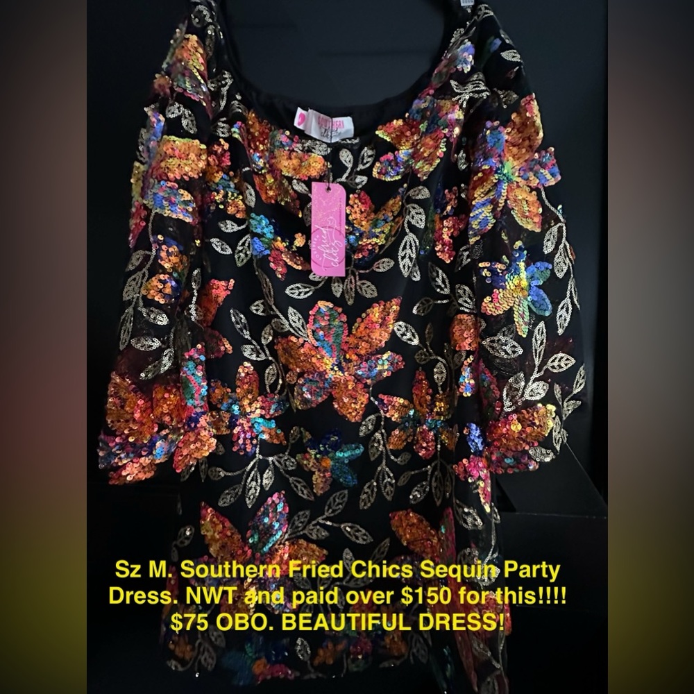 Gorgeous multi color sequin, off the shoulder party dress